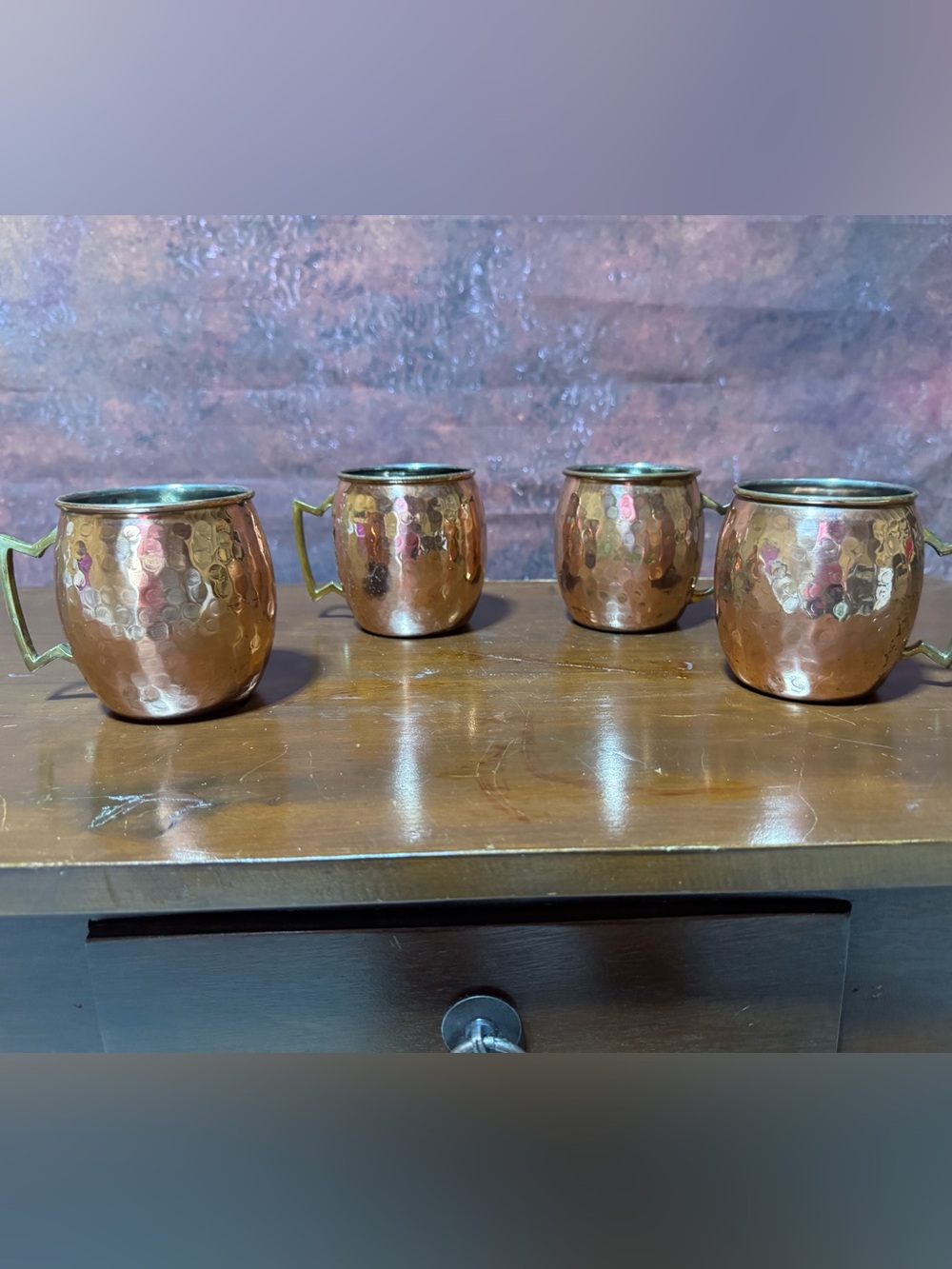 Vintage Hammered Copper Mugs with Brass Handles – Set of 4